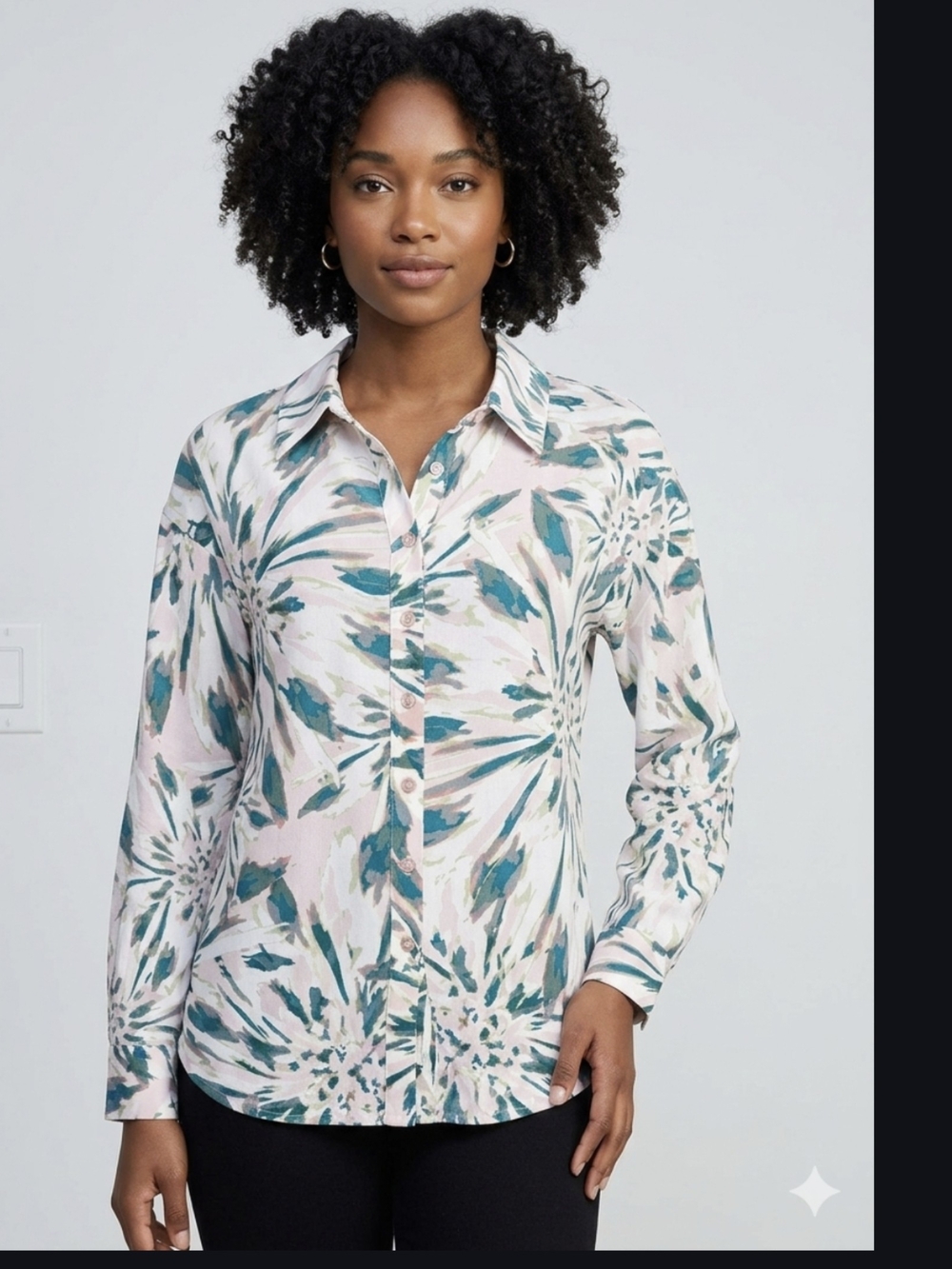 Etiquette Clothiers Teal and Pink Floral Button-Down Shirt